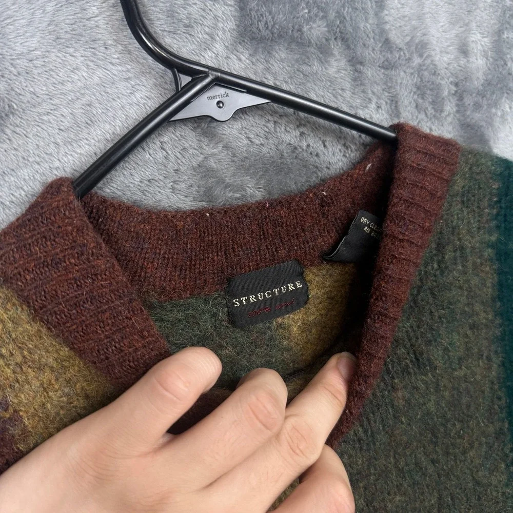 Structure Wool Sweater Mens Medium Multicolor Striped Crewneck Vintage EarthTone